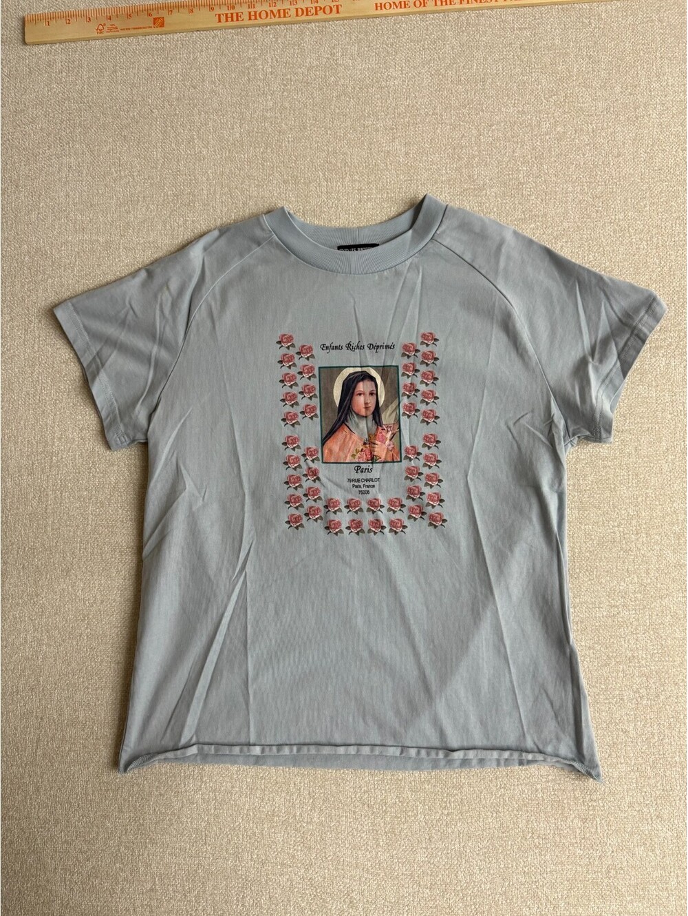 Enfants Riches Déprimés Mens Light Blue Virgin Mary Rose Graphic T-Shirt M